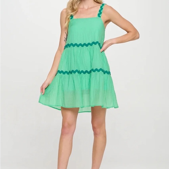 Meet Me In Santorini Dresses & Skirts - Meet me in Santorini Green Tiered Mini Dress